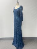 Women Spring Summer Sequin Round Neck Half Sleeve Mermaid Evening Gown Formal Party Dress