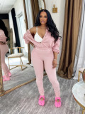 Women Casual Long-Sleeve Zipper Top and Pant Two-Piece Set