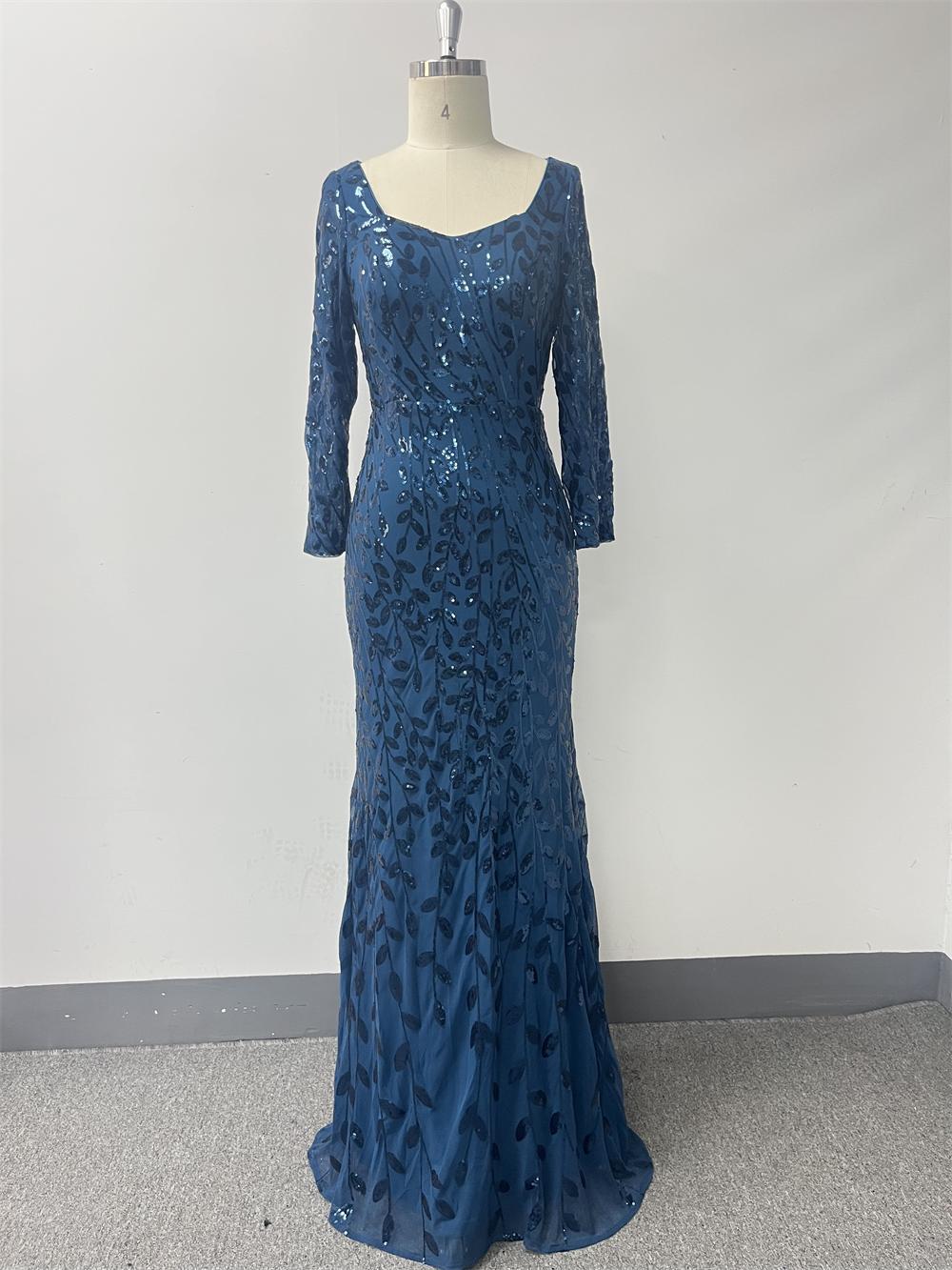 Sequin Round Neck Half Sleeve Mermaid Evening Gown