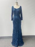 Women Spring Summer Sequin Round Neck Half Sleeve Mermaid Evening Gown Formal Party Dress