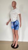 Women Summer Printed Drawstring Casual T-Shirt Shorts Two Piece Set Lounge Wear Outfit