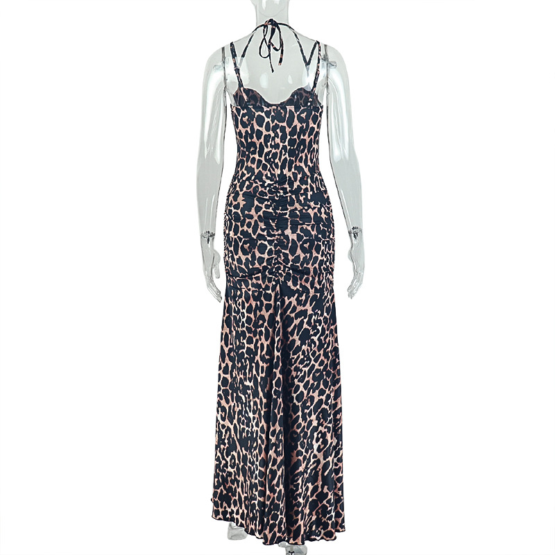 Slit Irregular Backless Strapless Leopard Print Braided Dress