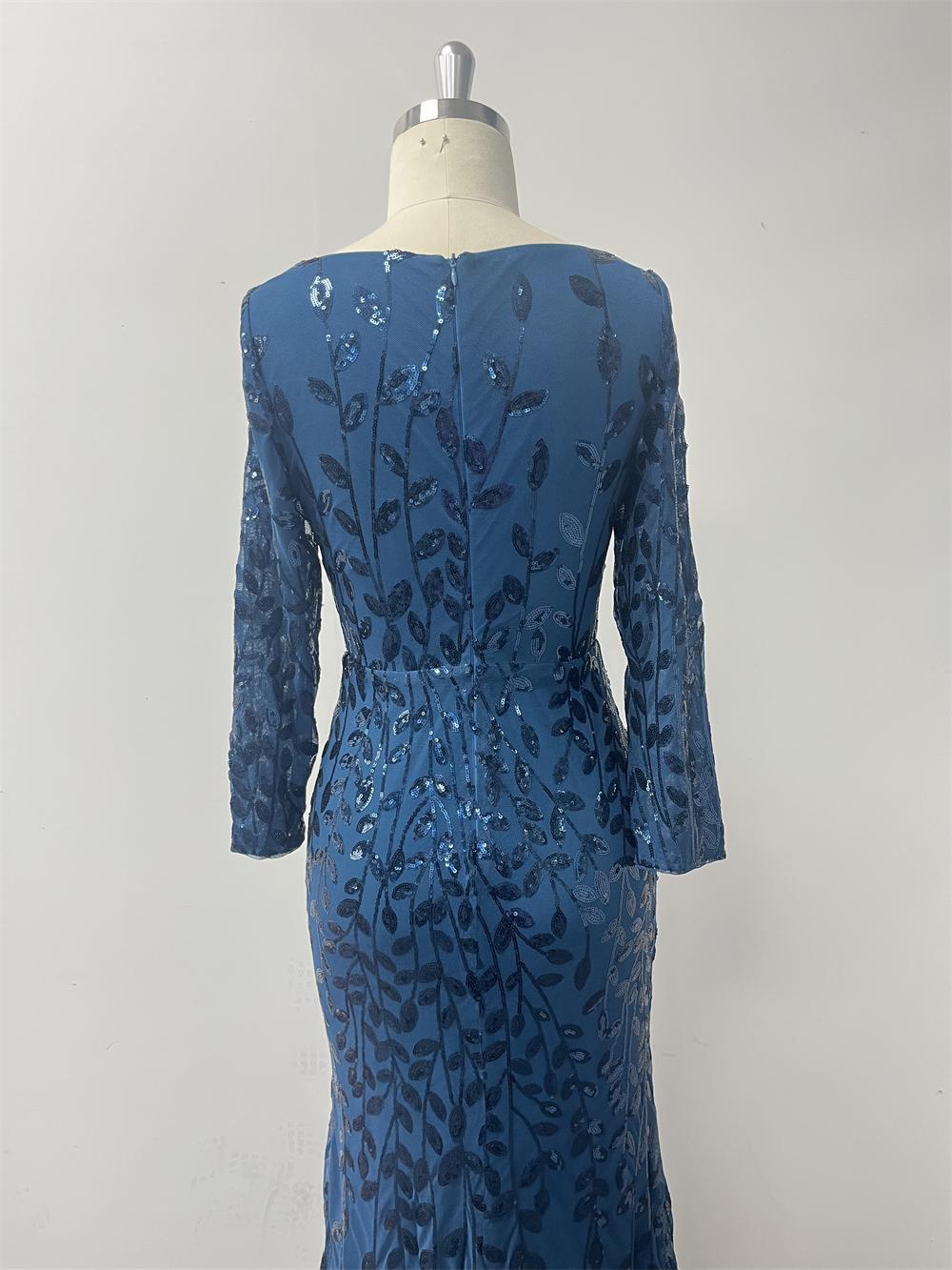 Sequin Round Neck Half Sleeve Mermaid Evening Gown
