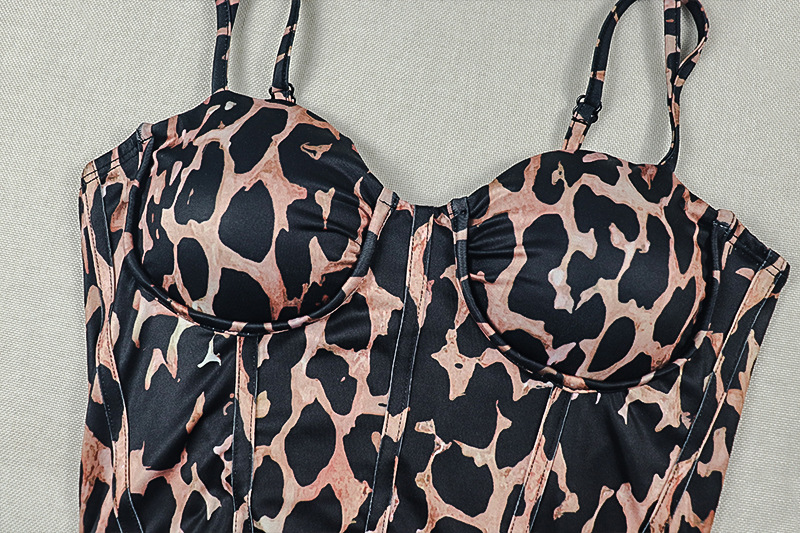 Slit Irregular Backless Strapless Leopard Print Braided Dress