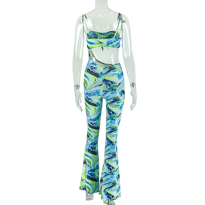 Printed Asymmetrical Strapless Bodycon Tie Jumpsuit