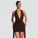Women Spring Summer Sexy V-Neck Halter Neck Backless Bodycon Dress