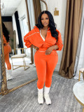 Women Casual Long-Sleeve Zipper Top and Pant Two-Piece Set