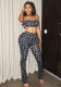 Women Sexy Polka Dot Print Backless Top and Pant Two-Piece Set