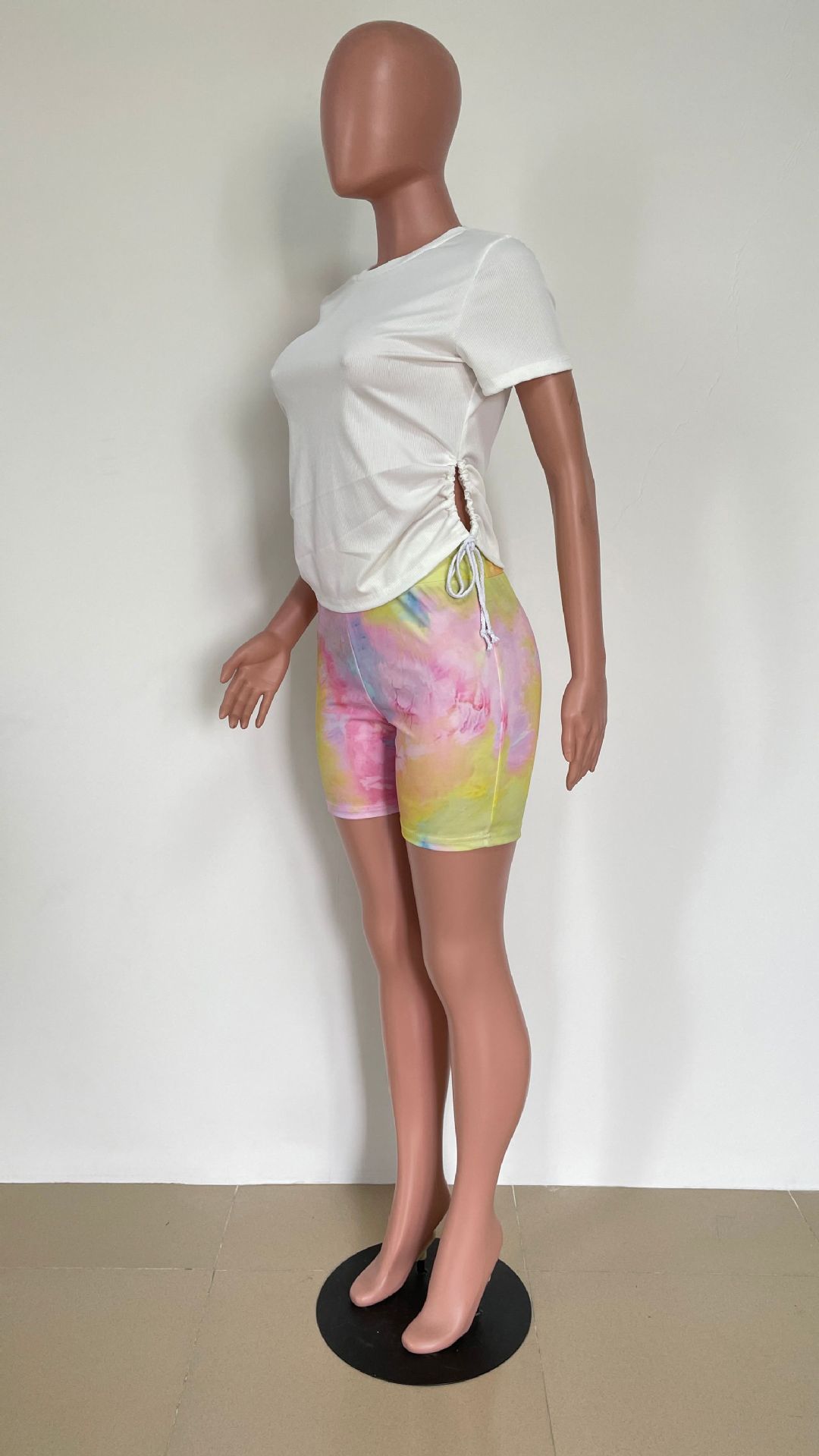 Printed Drawstring T-Shirt & Shorts Two-Piece Lounge Set