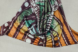 Women Casual Summer Printed Halter Neck Sleeveless Top and Color Block Skirt Two-Piece Set