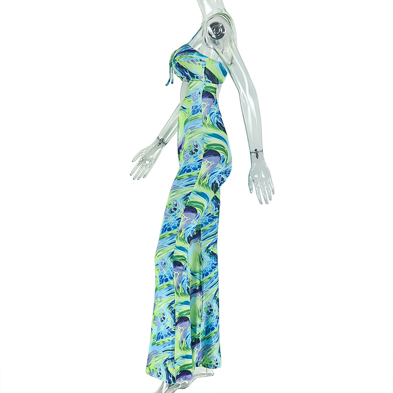 Printed Asymmetrical Strapless Bodycon Tie Jumpsuit