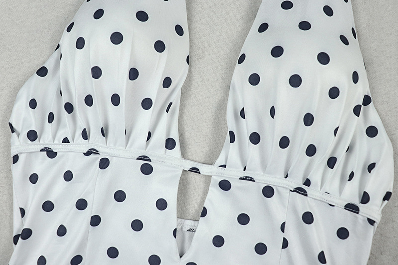 Polka Dot Print V-Neck Sleeveless Halter Dress
