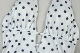 Women Polka Dot Print V-Neck Sleeveless Halter Neck Dress
