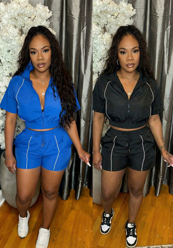 Women Color Block Striped Top and Wide-Leg Shorts Two-Piece Set