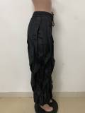 Women Camouflage Print Lace-Up Ruffle Patchwork Pants