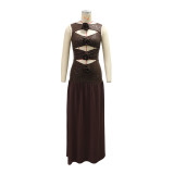 Women Sleeveless Hollow-Out Sequined Sexy Party Maxi Dress