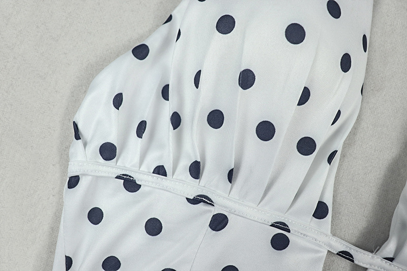 Polka Dot Print V-Neck Sleeveless Halter Dress