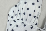 Women Polka Dot Print V-Neck Sleeveless Halter Neck Dress