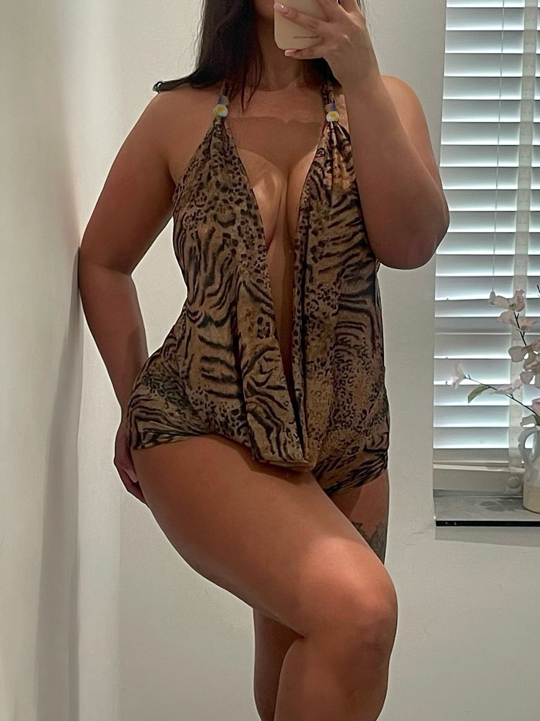 Leopard Print Halter Spaghetti Strap Top & Shorts Set