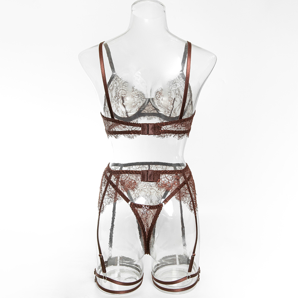 Lace Underwire Bra with Waist Belt Lingerie Set