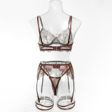 Women Lace Underwire Bra with Waist Belt Lingerie Set
