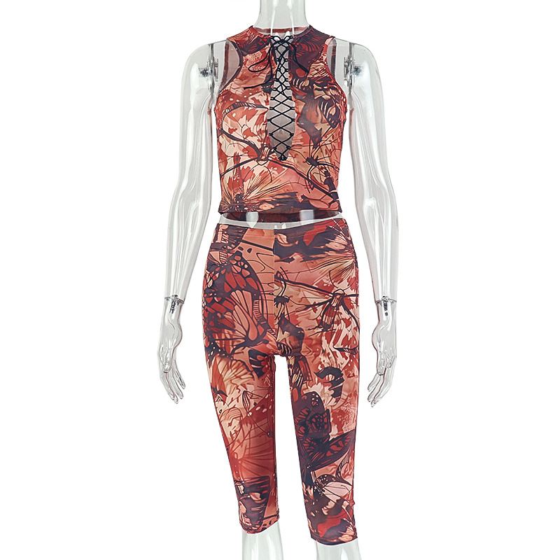Printed Sleeveless Top & Pants Two-Piece Casual Set