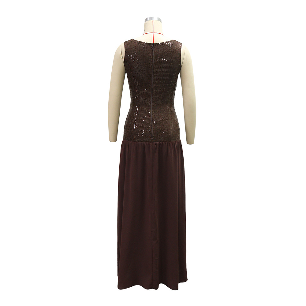 Sleeveless Hollow-Out Sequined Maxi Dress for Parties