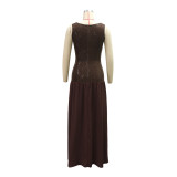 Women Sleeveless Hollow-Out Sequined Sexy Party Maxi Dress
