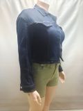 Women Casual Turndown Collar Long-Sleeved Denim Jacket