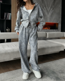 Women Washed Zip Up Hoodie Sweatpants Set Casual Streetwear Tracksuit