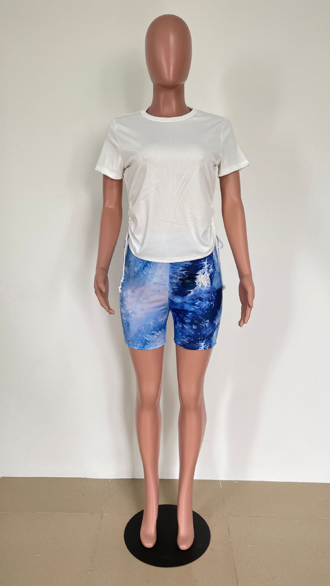 Printed Drawstring T-Shirt & Shorts Two-Piece Lounge Set