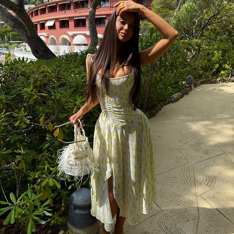 Printed Backless Sleeveless Strapless Summer Dress