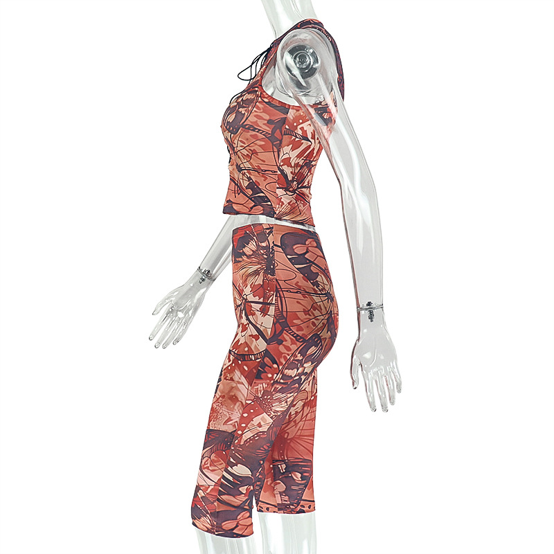 Printed Sleeveless Top & Pants Two-Piece Casual Set