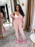 Women Casual Long-Sleeve Zipper Top and Pant Two-Piece Set