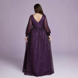 Women Plus Size Luxury Long Sleeve Sequin Formal Party Evening Gown Dress