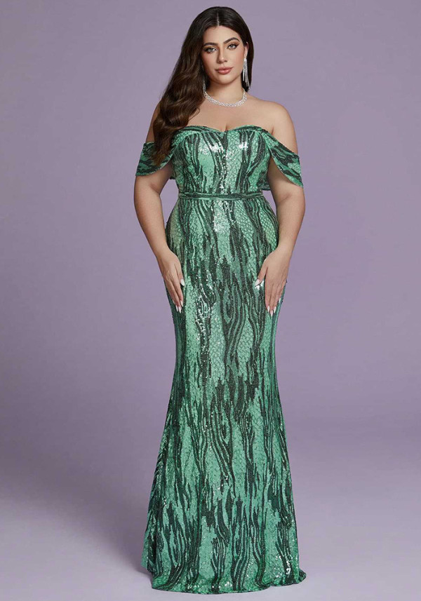 Women Plus Size Green Off Shoulder Mermaid Formal Party Evening Dress