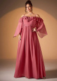 Women Plus Size Solid Color Slim Fit Big Hem Formal Party Evening Dress