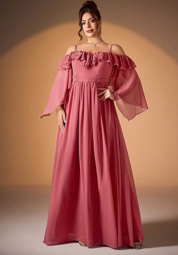 Women Plus Size Solid Color Slim Fit Big Hem Formal Party Evening Dress