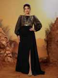 Women Plus Size Elegant Sequin Round Neck Long Sleeve Formal Party Gown Dress