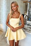 Women Summer Chic Slim Waist Sleeveless Solid Color Mini Dress