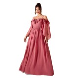 Women Plus Size Solid Color Slim Fit Big Hem Formal Party Evening Dress