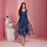 Women Plus Size Sexy Deep V Sleeveless Slim Fit Formal Party Dress