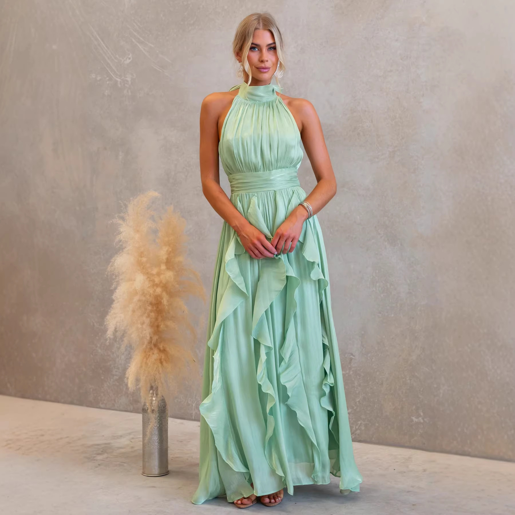 Ruffle Lace-Up Dress for Spring/Summer Casual Holidays