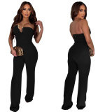 Women Fashion Sexy Slim Fit Solid Color Strapless Jumpsuit