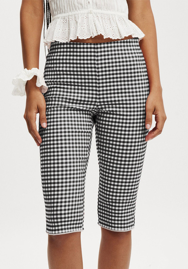 Women Summer Plaid Slim Fit Straight Casual Pants