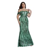 Women Plus Size Green Off Shoulder Mermaid Formal Party Evening Dress