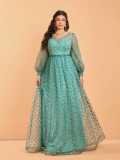 Women Plus Size Luxury Long Sleeve Sequin Formal Party Evening Gown Dress