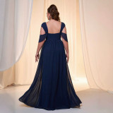 Women Plus Size Slim Fit Off Shoulder Bridesmaid Formal Party Split Maxi Dress