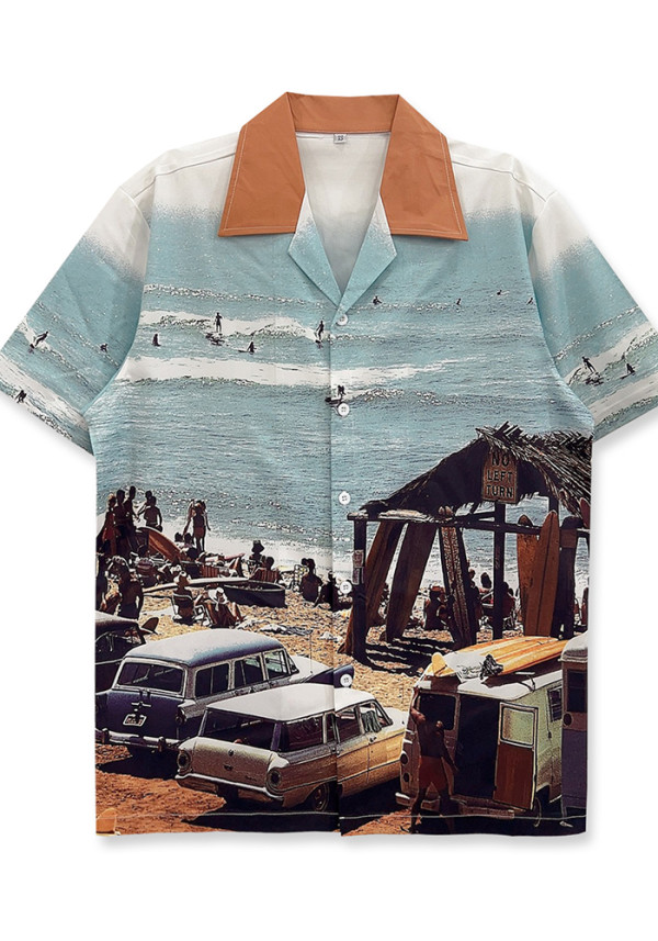 Men SummerDigital Print Short Sleeve Shirt