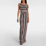 Women Spring Summer Casual Holiday Slash Shoulder Knitted Print Dress